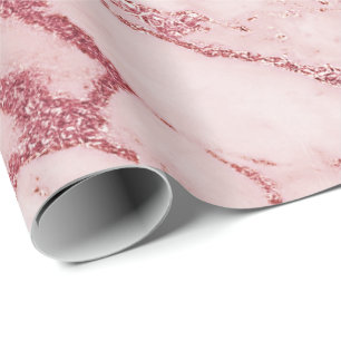 Papier Cadeau Brush rose rose or en poudre Marbre brillant