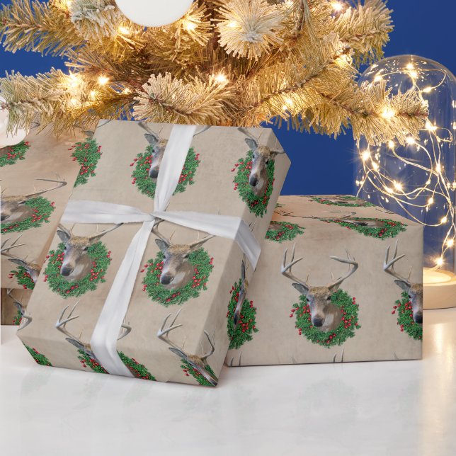 Papier Cadeau Buck Deer Dans La Guirlande De Noël (Vacances)