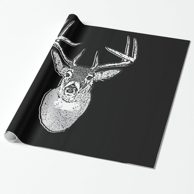 Papier Cadeau Buck on Bold Black White Tail Deer (Déroulé)