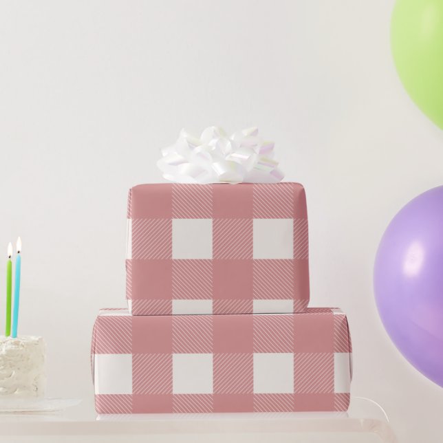 Papier Cadeau Buffalo Check rose Mauve Simple Style Plaid (Cadeaux de fête)