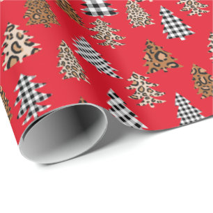 Papier Cadeau Buffalo de Noël en rouge