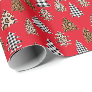 Papier Cadeau Buffalo de Noël en rouge
