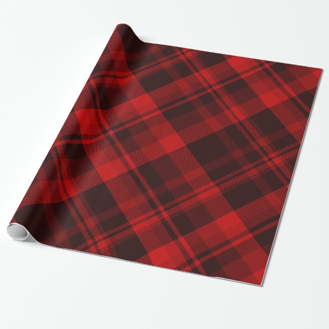 Papier Cadeau Buffalo de vacances Plaid Tartan noir rouge (Déroulé)