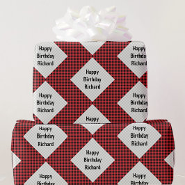 Papier Cadeau Buffalo Plaid Anniversaire Giftwrap Ajouter un nom