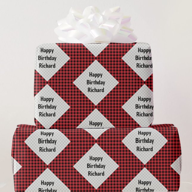 Papier Cadeau Buffalo Plaid Anniversaire Giftwrap Ajouter un nom (Créateur téléchargé)