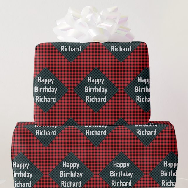 Papier Cadeau Buffalo Plaid Anniversaire Giftwrap Ajouter un nom (Créateur téléchargé)