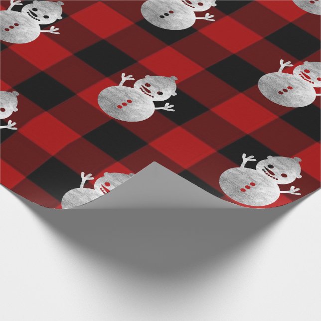 Papier Cadeau Buffalo Plaid Christmas Holidays Snowman Silver (Coin)