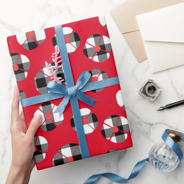 Papier Cadeau Buffalo Plaid Fleur Sur Rouge (Cadeaux)