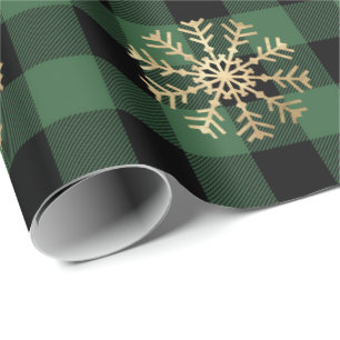 Papier Cadeau Buffalo Plaid Lomberjack Gold Snowflake Vert Cali