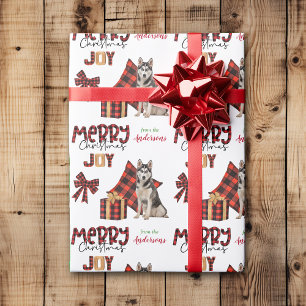 Papier Cadeau Buffalo Plaid Sibérien Husky Chien Noël