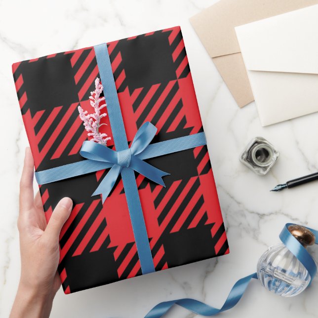 Papier Cadeau Buffle de Noël rouge et noir plaqué (Cadeaux)