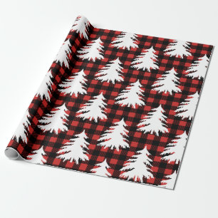 Papier Cadeau Buffle Noir Rustique Vérifier Plaid Arbres Blancs