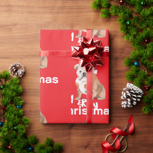 Papier Cadeau Bull Dog Noël Joyeux Noël Santa Hat