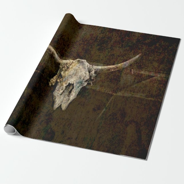 Papier Cadeau Bull Skull Western Country Brown Old Russe Grunge (Déroulé)