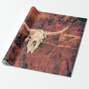 Papier Cadeau Bull Skull Western Pays Brown Black Rustic Art