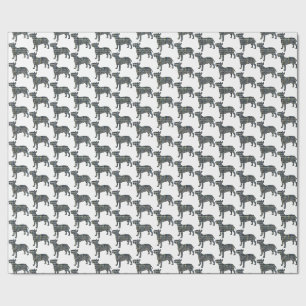 Papier Cadeau Bull Terrier Chien Silhouette Y&B Grille Blanc