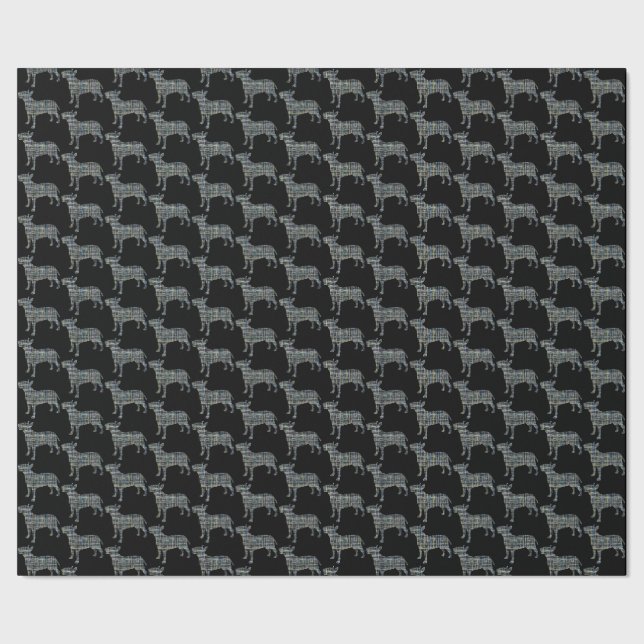 Papier Cadeau Bull Terrier Chien Silhouette Y&B Grille Noir (Couture)
