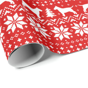Papier Cadeau Bull Terriers Chiens de Noël Motif de vacances Rou