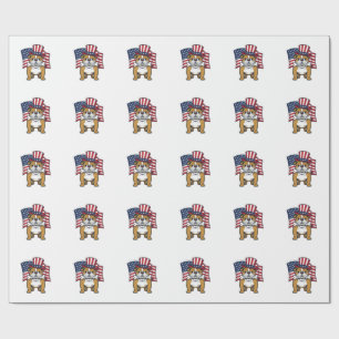 Papier Cadeau Bulldog Patriotique Avec Drapeau Vector Design_1