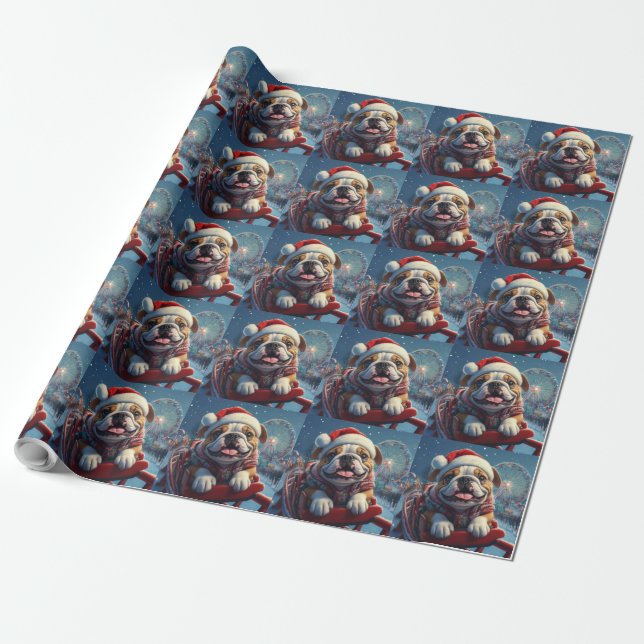 Papier Cadeau Bulldog Roller Dessous de verre Noël (Déroulé)