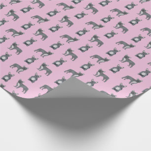 Papier Cadeau Bulldogs français gris rose