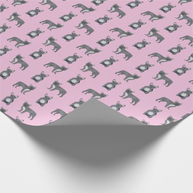 Papier Cadeau Bulldogs français gris rose (Coin)