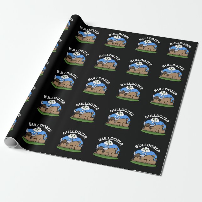 Papier Cadeau Bulldozer Funny Animal Bull Pun Dark BG (Déroulé)