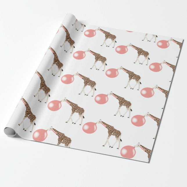 Papier Cadeau Bulle de gomme Giraffe soufflante bulle (Déroulé)