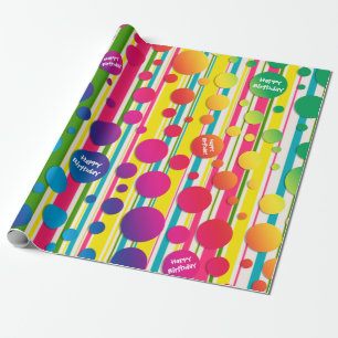 Papier Cadeau [Bulles beatnik] rétro arc-en-ciel rayé de point