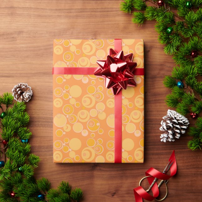 Papier Cadeau Bulles de Bubble Gum partout Orange  (Cadeau de vacances)