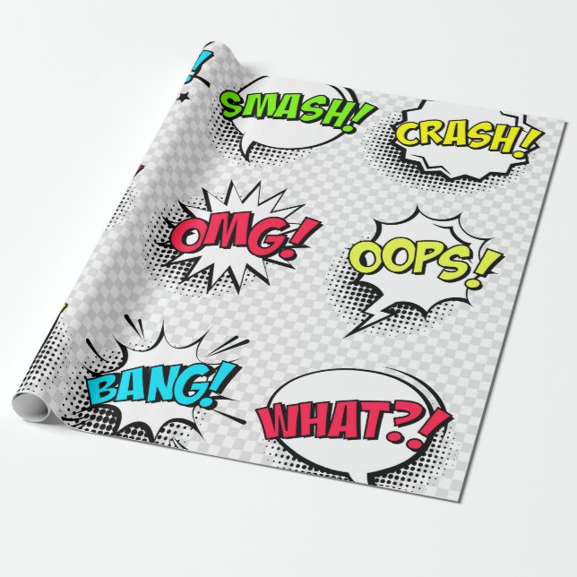 Papier Cadeau Bulles de discours comiques avec ombre et texte mi (Déroulé)