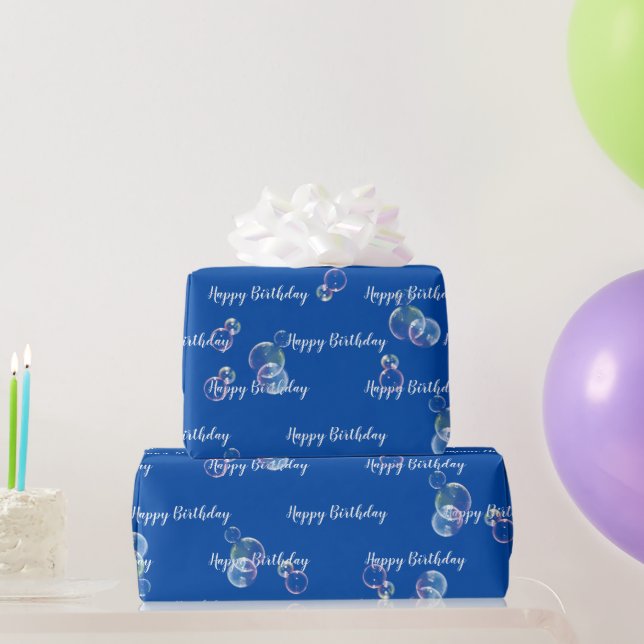 Papier Cadeau Bulles De Savon Anniversaire En Bleu (Cadeaux de fête)