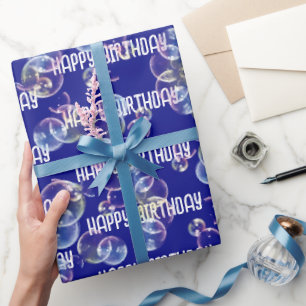 Papier Cadeau Bulles De Savon Anniversaire En Bleu