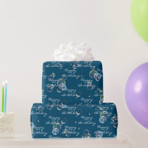 Papier Cadeau Bulles De Savon Anniversaire En Bleu