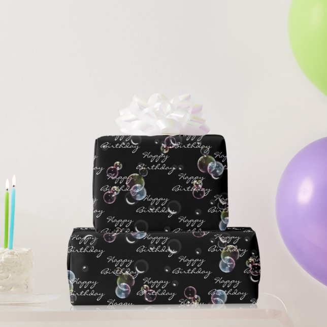 Papier Cadeau Bulles De Savon Anniversaire Sur Noir (Cadeaux de fête)