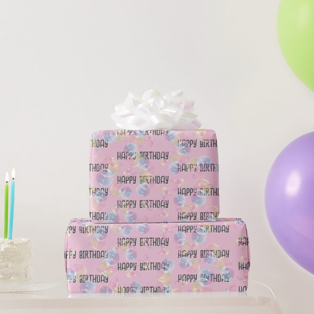 Papier Cadeau Bulles De Savon D'Anniversaire Sur Rose (Cadeaux de fête)