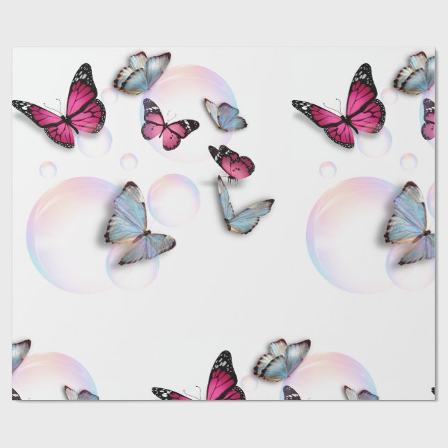 Papier Cadeau Bulles et papillons (Plat)