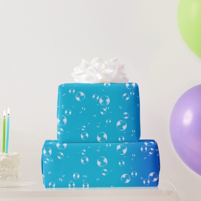 Papier Cadeau Bulles sur le dégradé bleu et turquoise (Cadeaux de fête)