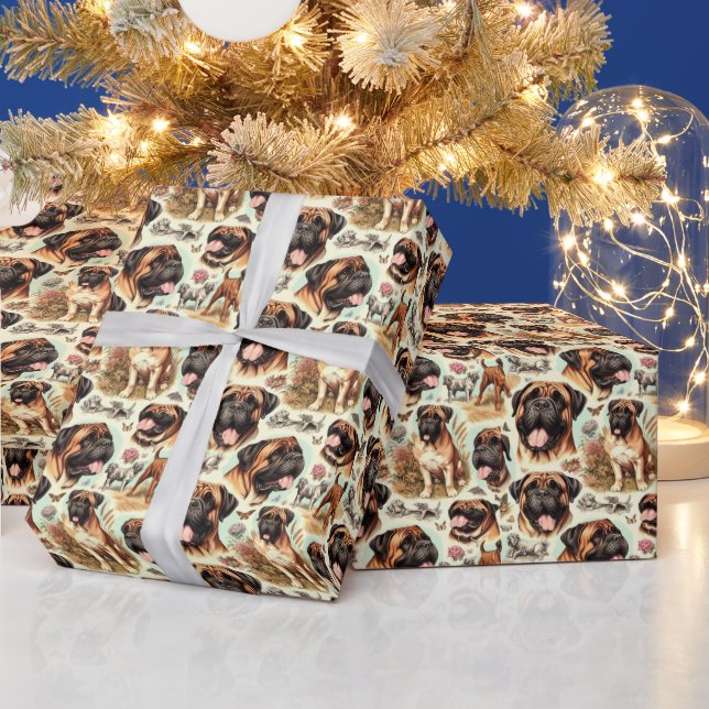 Papier Cadeau Bullmastiff vintage sans chaîne (Vacances)