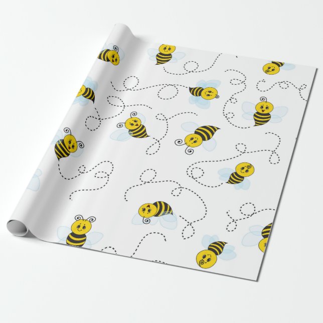Papier Cadeau Bumblebee Flying Yellow Black Bumble Bee (Déroulé)