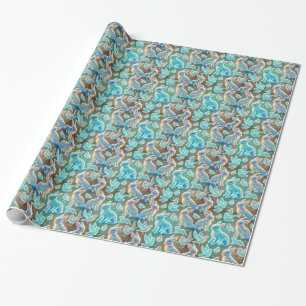 Papier Cadeau BUNNIES ~ BLEUE Motif et tons ARGENT ~