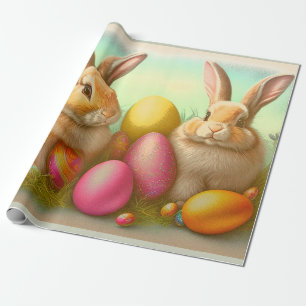 Papier Cadeau Bunnies de Pâques sur la collection d'herbes