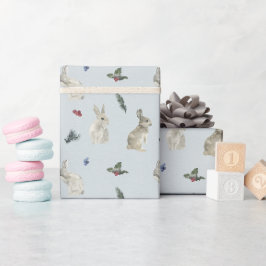 Papier Cadeau Bunnies, Holly et Berries Blue