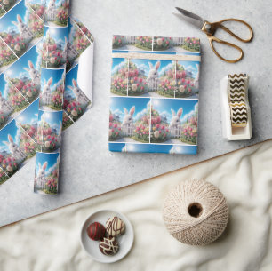 Papier Cadeau Bunny blanc dans un jardin de printemps