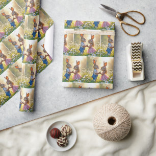 Papier Cadeau Bunny Romance dans un champ de marguerite