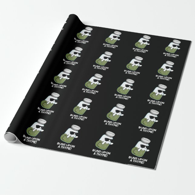 Papier Cadeau Buns Sur Un Thyme Funky Herb Pun Dark BG (Déroulé)