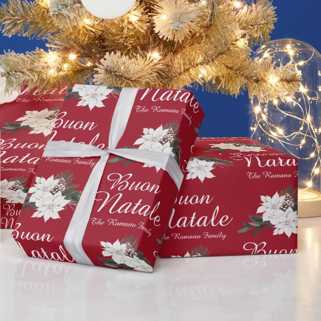 Papier Cadeau Buon Natale Italien Joyeux Noël Rouge (Vacances)