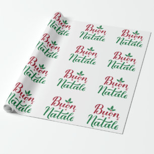 Papier Cadeau Buon Natale Noël rouge et vert