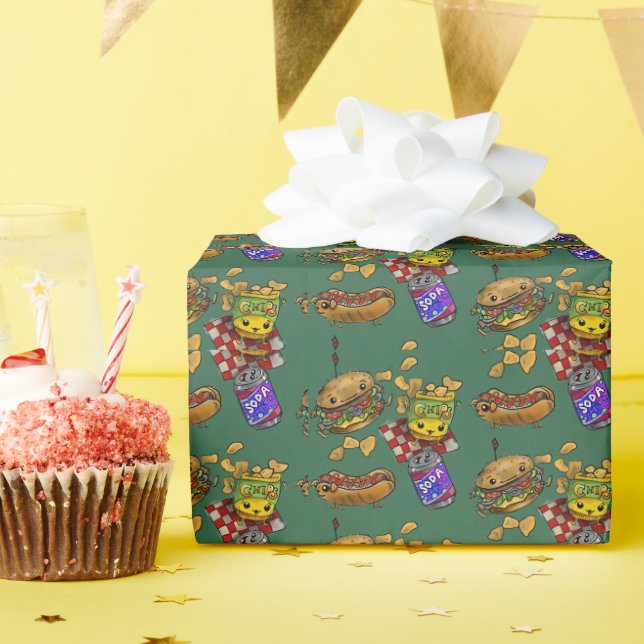 Papier Cadeau Burgers et chiens adorables (Fête d'anniversaire)