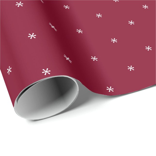 Papier Cadeau Burgundy doux flocons blancs hiver Vacances (Coin rond)